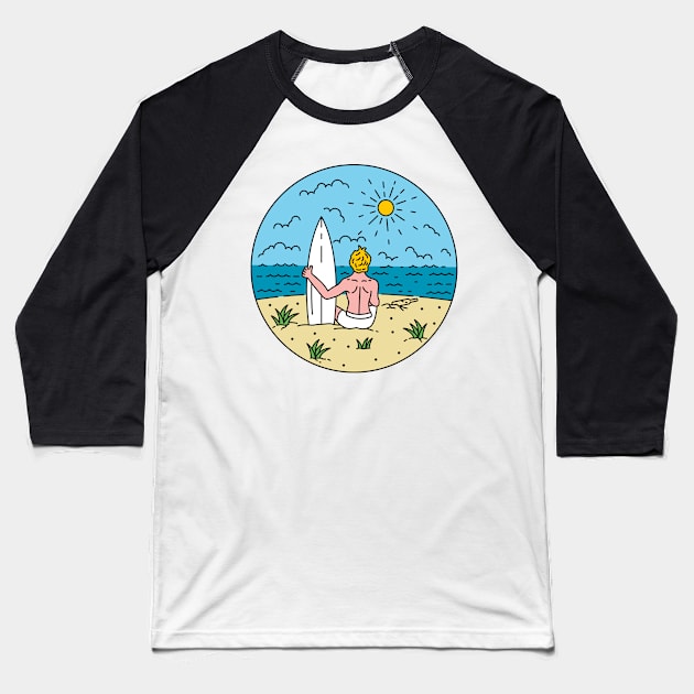 Surfer"s Paradise Baseball T-Shirt by polkamdesign